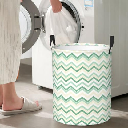 Aqua Blurry Abstract Zig Zag Print Round Waterproof Oxford Cloth Laundry Basket Multi-Purpose Storage Basket Toys Books Clothes Storage Basket - color: Black 10