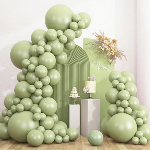 RUBFAC Dusty Green Balloons Different Sizes 135pcs for Birthday Arch - color: Dusty Green