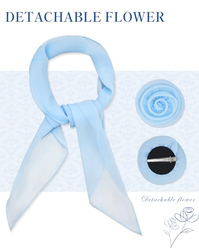 Chiffon Scarf for Women, Removable Flower Neck Scarf Light Soft Fashion Rose Scarves Versatile Headband or Hair Band - color: Light Blue