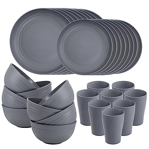 Supernal 32 Pcs Dark Grey Wheat Straw Dinnerware Sets For RV And Dorm Room - color: Dark Gray, size: 32pcs