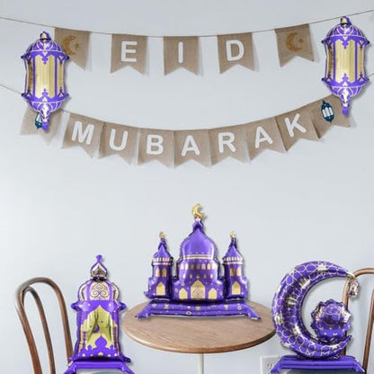 5pcs Hajj Mubarak Star Moon Aluminum Foil Balloon Set Eid Mubarak Islamic Muslim Festival Pilgrimage Party Decor Balloon - color: Purple