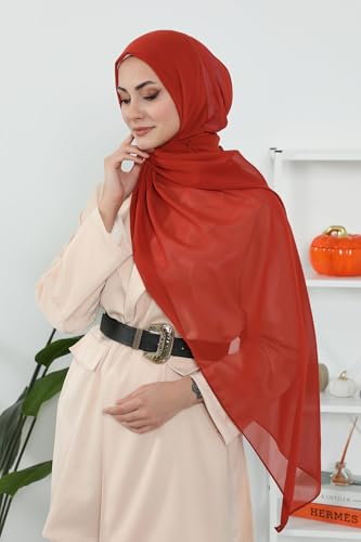 Aisha's Design Instant Chiffon Shawl for Women Modesty Turban Hijab Head Wrap Ready to Wear Women Headscarf - color: Tile Red