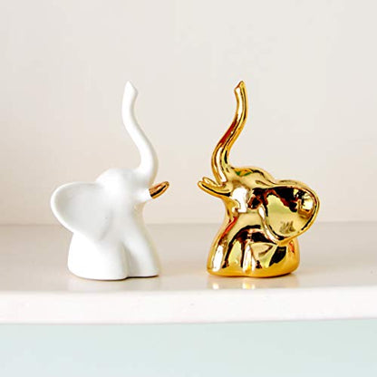 Home Decor Elephant Statues,1 Pair, Small Decorative Accents for Shelves, Livingroom and Bedroom, Gold and White