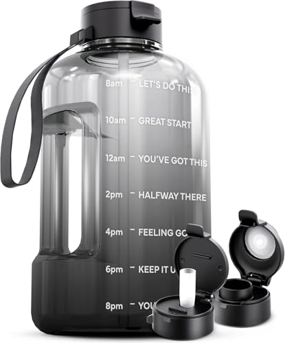 AQUAFIT 1 Gallon Water Bottle with Motivational Quotes - color: Midnight Gray, size: 128 Ounces