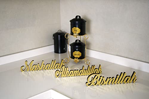 iwa concept Bismillah, Alhamdulillah, Mashallah | Home Decor or Islamic Decor for Table or Shelves | Home Decorations for Ramadan Gifts | Eid Decorations | Islamic Ramadan Gift | - color: Gold, size: set of 3