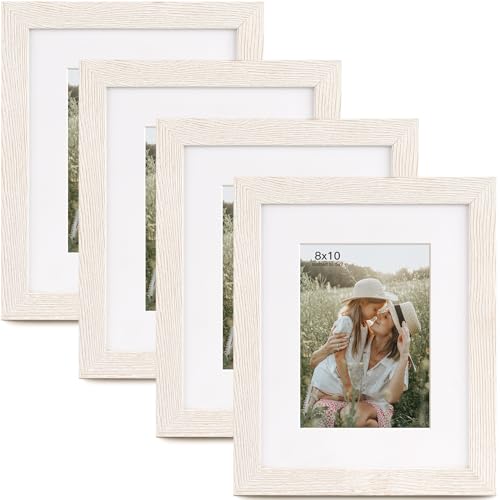 Momentworth 8x10 Picture Frame with Mat for 5x7 Set of 4, Rustic White Wood Grain 8 x 10 Gallery Wall Picture Frames for Tabletop or Wall Mounting(4 Pack, White) - color: Rustic White, size: 8x10 - 4 pack