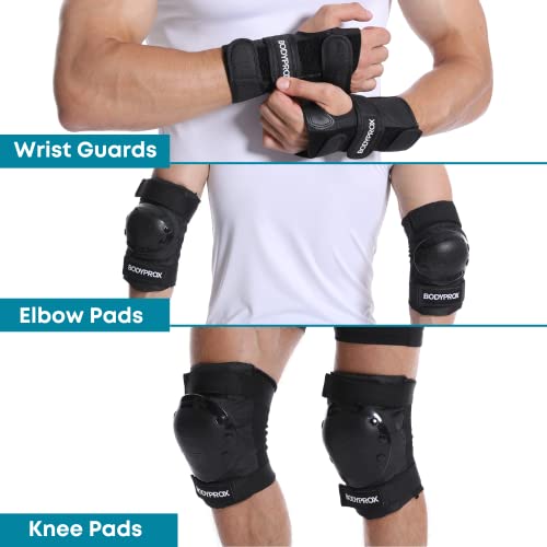 BODYPROX Knee Pads Elbow Pads Wrist Guards Set for Inline Skating, Skateboarding, Roller Derby and BMX Ride. - size: Medium