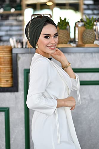 para life Knot Turbans for Women, Breathable Instant Turban|Standard Size Cotton|Pre-tied Scarf, Hijab Cap&Undercap - color: Khaki