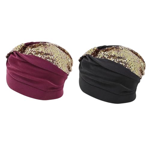 PURFUN 2 Pcs Muslim Inner Hijab Caps Women Girls Stretchy Breathable Full Cover Undercap Tube Bonnet Under Scarf Hats Beanie - color: Black+red/2pcs