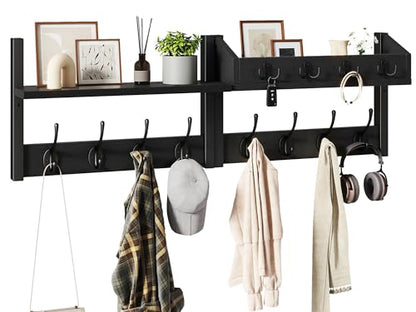 YMYNY 31.5" Coat Rack Wall Mount with Shelf, 4 in 1 Key and Coat Hanger with 12 Metal Hooks, Wall Shelf with Hooks & Mail Holder for Living Room, Bedroom, Black, HWS007B-2 - color: Black, size: 31.5" - 4-in-1