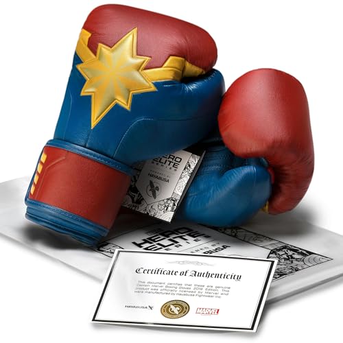 Hayabusa Marvel Hero Elite Boxing Gloves | Sparring and Training, Muay Thai Kickboxing, Fight Ready, Licensed Design, Padded Knuckle, 10oz 12oz 16oz, Men and Women - color: Captain Marvel, size: 16oz