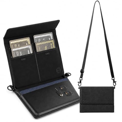RFID Passport Card Wallet, Slim PU Leather Holder with Strap & 2 SIM Slots - color: black pro