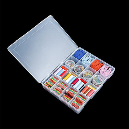 2 Pack Fixed 16 Grids Clear Plastic Large Compartment Container Case, Transparent Organizer Storage Divider Box with Lid for Bead, Button, Hardware, Screw, Sewing Kit, Craft Supplies - size: large 16 grids