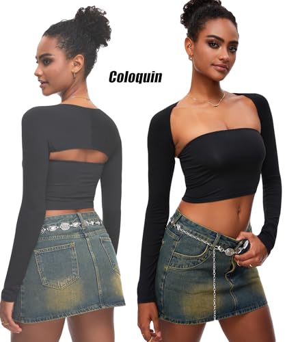 Women Bolero Shrug Long Sleeve Open Front Workout Ballet Shrug Arm Sleeves - color: 01a Black Bolero Shrug, size: X-Small