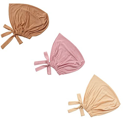 3PCS Under Hijab Head Cap Muslim Under Scarf Hijab Solid Color Women Under Scarf Hat Stretchy Sleeping Cap - color: Camel,beige,pink