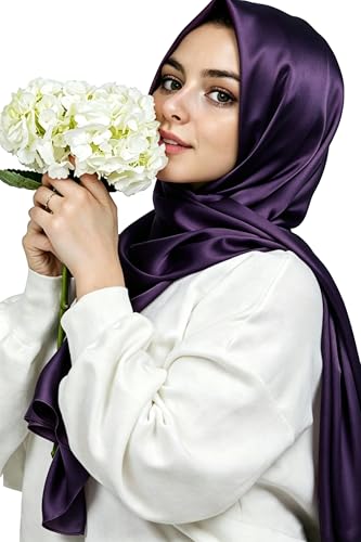 Lina & Lily Luxury Satin Hijab Head Scarf Shawl Wrap for Muslim Women Extra Long - color: Dark Purple