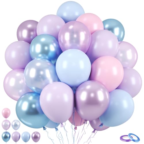 Pink Purple Blue Iridescent Balloons,50Pcs 12 Inch Mermaid Winter Decor - color: Blue Purple Pink