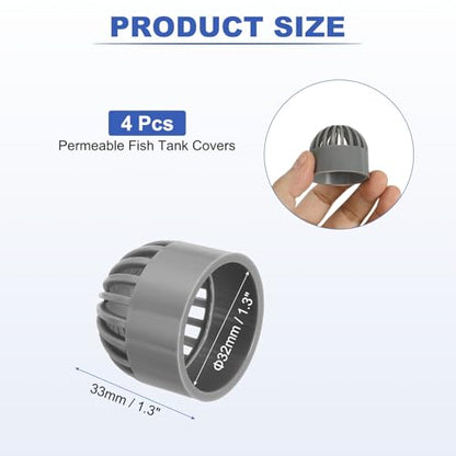 PATIKIL 1.3 Inch (32mm) Fish Cover Permeable Cap, 4 Pcs PVC Breathable Cap Aquarium Guard Fish Tank Intake Cover, Gray - color: Gray, size: 1.3Inch(32mm)