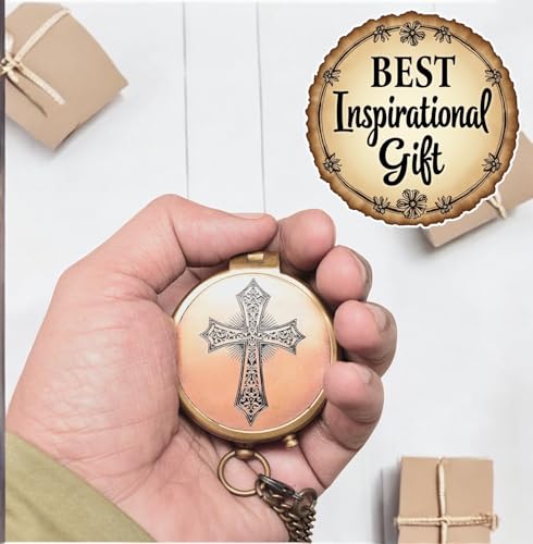 Engraved Personalized Inscription Antique Brass Compass Engraved with Leather Case Son Mom Children Gift Baptism Birthday Easter Decor - style: Josua 1:9 -11 Engraved with Holy CROSS