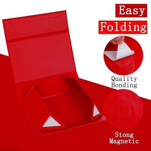 UoeRing 1 Pcs Red Gift Box 11.5x8x4 Inch with Magnetic Lid | Collapsible Luxury Present Box,for Birthday,Christmas Holiday Gift Includes Card,Ribbon,Tissue Paper & Shredded Filler - color: 11.5x8x4 Inch-Red-Pack of 1