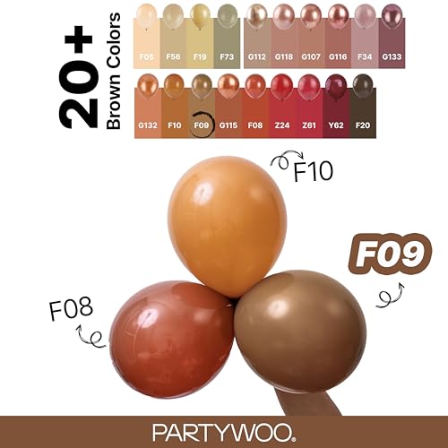 PartyWoo 브라운 풍선 152피스 다양한 사이즈 45.7cm(18인치), 30.5cm(12인치), 25.4cm(10인치), 12.7cm(5인치) 보헤미안 뉴트럴 가을 커피 탠 풍선 아치 키트 화환 생일 소년 베이비 샤워 정글 사파리 가을 파티 장식 브라운-F09 - color: 브라운-f09