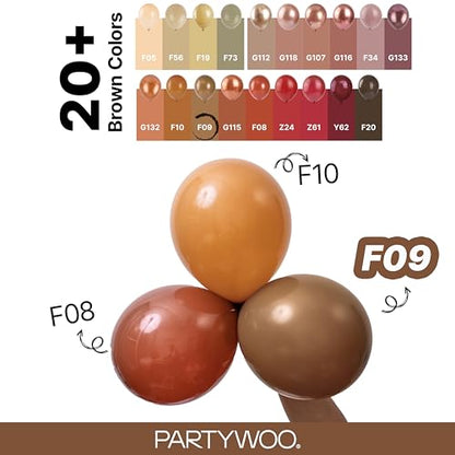 PartyWoo 브라운 풍선 152피스 다양한 사이즈 45.7cm(18인치), 30.5cm(12인치), 25.4cm(10인치), 12.7cm(5인치) 보헤미안 뉴트럴 가을 커피 탠 풍선 아치 키트 화환 생일 소년 베이비 샤워 정글 사파리 가을 파티 장식 브라운-F09 - color: 브라운-f09