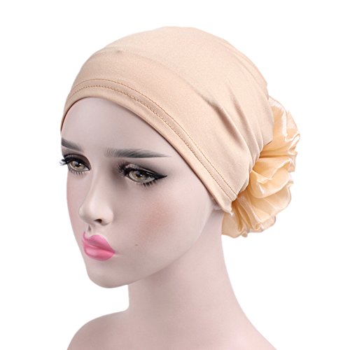 Women Flower Elastic Turban Beanie Head Scarf wrap Chemo Cap hat for Cancer Patient - color: Khaki