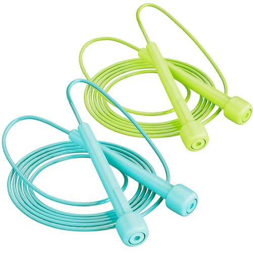 2 Pack Jump Rope for Fitness, Speed Rope Skipping Rope for Men and Women, Jumping Rope for Workout, Tangle-Free PVC Long Jump Rope Set, Adjustable Exercise Jumping Rope Boxing for Adult - color: Green + Yellow