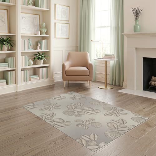 4'x6' Washable Beachy Shell Area Rug, Sand Flatwoven Floor Mat for Home Office, Gaming Room, Under Desk, Non-Slip Chair-Friendly Carpet | Ref:1903051 - color: Beige/Pattern 13, size: 4' x 6' (Rectangular)