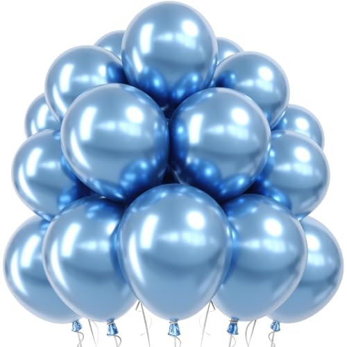 Jobkoo Metallic Blue Balloons, 12 Inch Chrome Light Baby Blue Latex Balloon - color: 02-blue-08