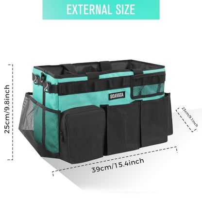 SCAVATA Wearable Cleaning Caddy Bag, Cleaning Caddy Supplies Organizer with Handle & Shoulder Straps for Housekeepers, Under Sink & Car Cleaning Tool Organizers with 4 Foldable Divider (Lake Blue) - color: Lake Blue