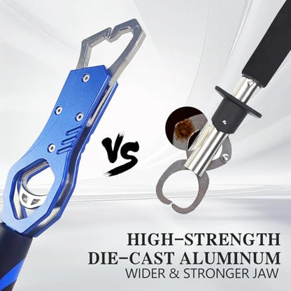 Eupheng 11.8'' Heavy-Duty Fish Gripper with Scale Rustproof Aluminum Body, Non-Slip Rubber Handle, Built-in Weight Estimator & Wrist Lanyard - color: Blue