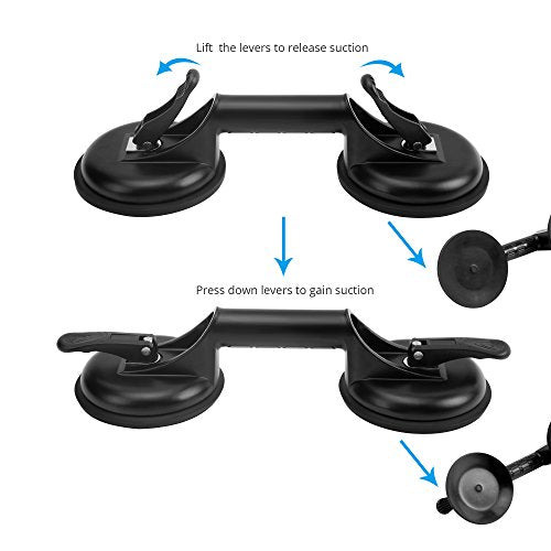 FCHO Glass Suction Cup Heavy Duty Lifter for Glass Dent Repair 2 Pack Black | Heavy Duty Aluminum Glass Suction Cup, Aluminum Handle With Hooks, For Large Glass Tile Moving, Lifting Panel Dent Fixing Rep - color: Black