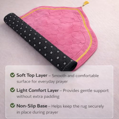 Islamika Prayer Mat Islamic Muslim Rug - Thick Padded mat Sajadah Men Women with Islam Prayer Beads for Eid Travel Ramadan, Soft and Padded (Pink) - color: Pink