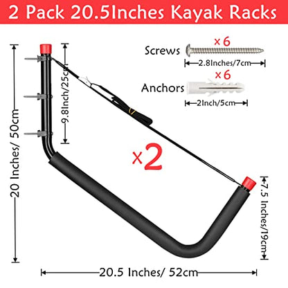 Kayak Storage Racks, Wall Mount Garage Storage Hooks for Kayaks, SUP, Paddle Boards and Surfboards, Heavy Duty Hangers - size: 20.5in-2 Pack