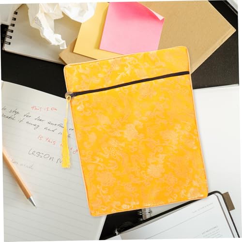 CALLARON Bible Cover Brocade Pouch for Book Storage Wallet for Women Office Bag - color: Yellow