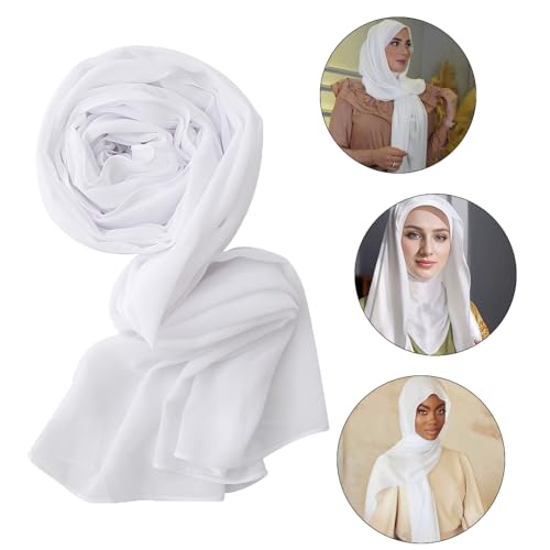 LMVERNA Solid Color Bubble Chiffon Scarf for Women Fashion Soft Hijab Long Scarfs Wrap Scarves - color: White