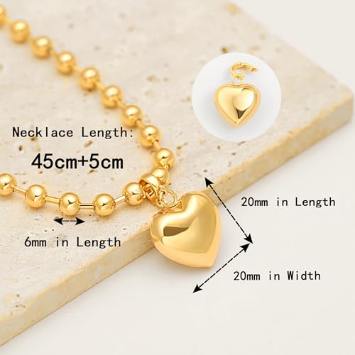 POTESSA 18K Gold Plated Pendant Necklace Medallion Coin Heart Y Shaped Chain Toggle Necklace for Women Jewelry - color: Bead Heart