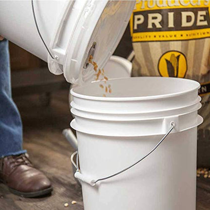 White 5-Gallon Bucket with Lid | Made in USA | Food Grade | Heavy-Duty Extra Durable Plastic Bucket | Multi-Use Food Grade Buckets with Lids | Easy Stack and Store | BPA Free | 5 Pack | Airtight Gasketed Tear Strip Lid, Heavy-Duty 90 Mil HDPE Plastic Pail