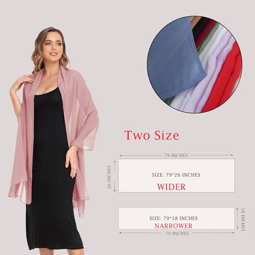 Shawls and Wraps for Evening Dresses Sheer Chiffon Women Elegant Soft Silky Wraps Wedding Bridal Scarf - color: Dusty Rose, size: 79*18‘’