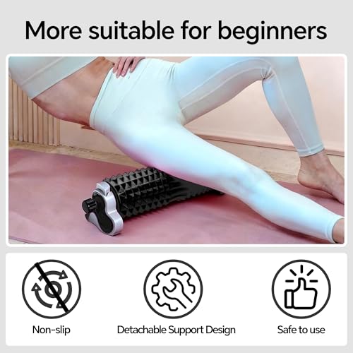 Foam Roller with Detachable Stand, 18” Deep Tissue Massage Roller | 3-Level Height Adjustable Support, Beginner-Friendly Design for Home Workout & Muscle Recovery - Black - color: Black