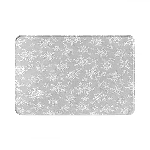 Bath Mats for Bathroom Decor Christmas Snowflakes White on Gray Cozy Washable Floor Rug Carpets Bath Rug Mat Non Slip Backing 20x30 Inches for Indoor Bedroom Kitchen