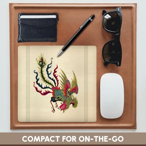 3dRose LLC 8 x 8 x 0.25 Inches Mouse Pad, Moss Green, Teal and Maroon Swooping Chinese Rooster with Cream Background and Dark Line Accents (mp_53932_1)