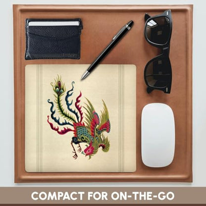 3dRose LLC 8 x 8 x 0.25 Inches Mouse Pad, Moss Green, Teal and Maroon Swooping Chinese Rooster with Cream Background and Dark Line Accents (mp_53932_1)