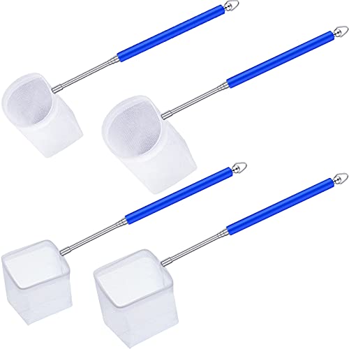 4 Pieces Fish Tank Shrimp Net Extendable Handle Shrimp Net Stainless Steel Small Aquarium Catch Mesh with Adjustable Handle for Aquarium Fish Tank Pond - color: Blue