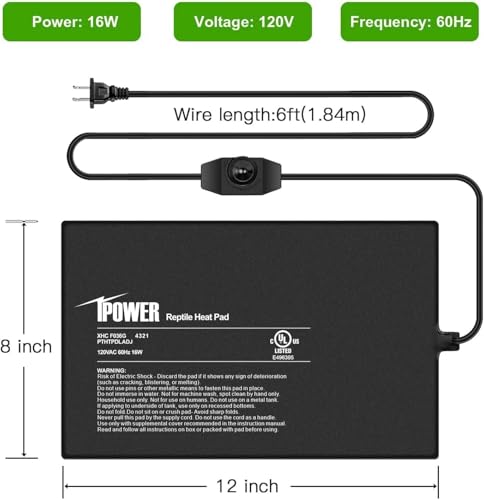 iPower 8 by 12-Inch Reptile Heat Mat with Temperature Adjustable Controller Knob, LCD Digital Aquarium Thermometer, Under Tank Warmer Terrarium Heat Pad for Reptiles and Amphibians - size: 8" x 12", style: Heat Pad with Adjust Knob+ Thermometer