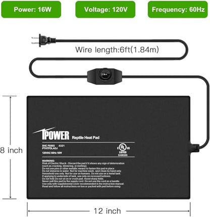 iPower 8 by 12-Inch Reptile Heat Mat with Temperature Adjustable Controller Knob, LCD Digital Aquarium Thermometer, Under Tank Warmer Terrarium Heat Pad for Reptiles and Amphibians - size: 8" x 12", style: Heat Pad with Adjust Knob+ Thermometer