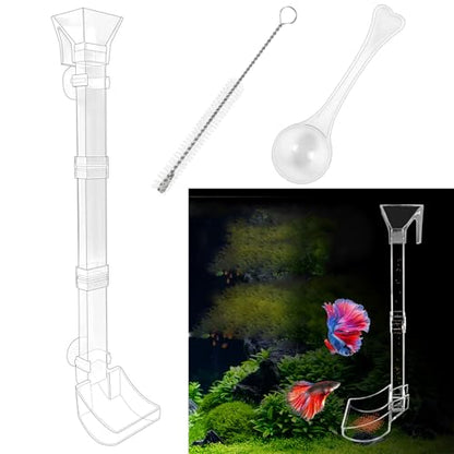 Rainmae Aquarium Feeding Dish Set, Transparent Aquarium Feeder Tube Kit, Fish Tank Feeding Supplies with Cleaning Brush and Food Scattering Prevention