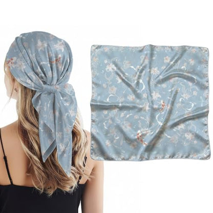 Silk Like Head Scarf for Women Satin Bandana for Hair Wrapping Handbags Fashion Accessory Square Hair Scarf 27.5" - color: 05#elegant Art