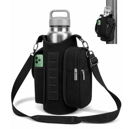 Magnetic Gym Bag Water Bottle Carrier Holder with Phone Pockets & Shoulder Strap,Gym Bag Accessories Organizer - color: Black